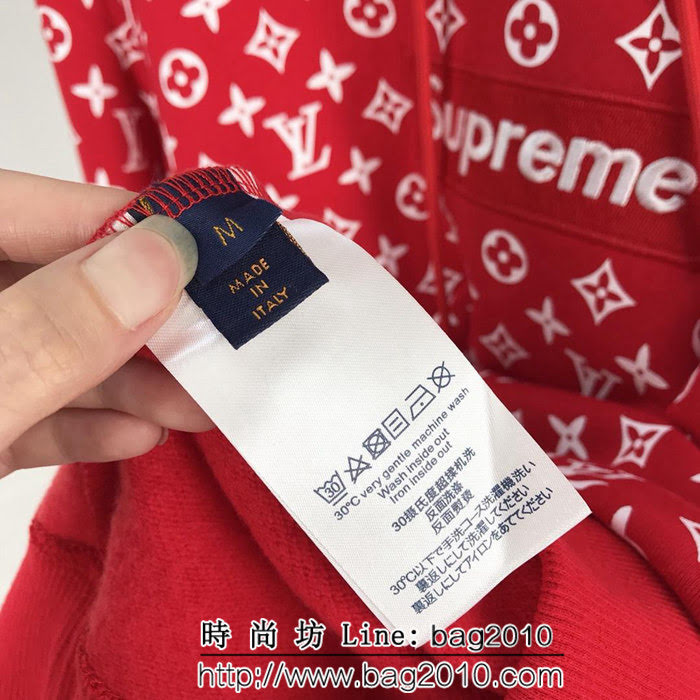 LV路易威登 X SuP全球限量聯名款 滿印lv繡標 原版純棉抓絨連帽衛衣 情侶款 ydi1415